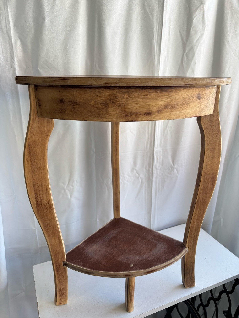 Cute little vintage corner table - already sanded for your refinishing genius